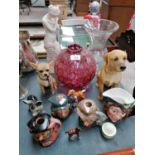 A MIXED GROUP OF CERAMICS AND GLASS TO INCLUDE BEST OF BREED DOGS, ROYAL DOULTON AND BESWICK