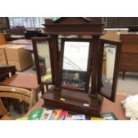 A MAHOGANY THREE SECTION DRESSING TABLE MIRROR