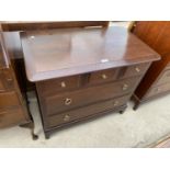 A STAG MINSTREL MAHOGANY CHEST OF THREE SMALL AND TWO LONG DRAWERS