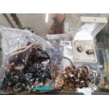 TWO BAGS OF ASSORTED COSTUME JEWELLERY TOGETHER WITH A BOXED 'AURORA' LADIES EARRINGS SET