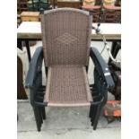 FIVE METAL FRAME GARDEN CHAIRS WITH PLASTIC RATTAN EFFECT SEATS