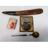 A MIXED LOT OF ITEMS - VICTORIAN PHOTOGRPAH, MALTA LIGHTER ETC