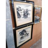 TWO ORIENTAL PRINTS IN EBONISED FRAMES