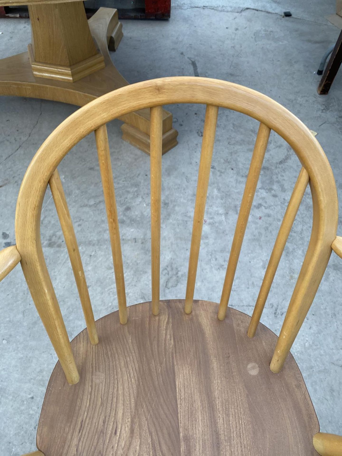 AN ERCOL BEECH ARMCHAIR WITH ELM SEAT - Image 2 of 7