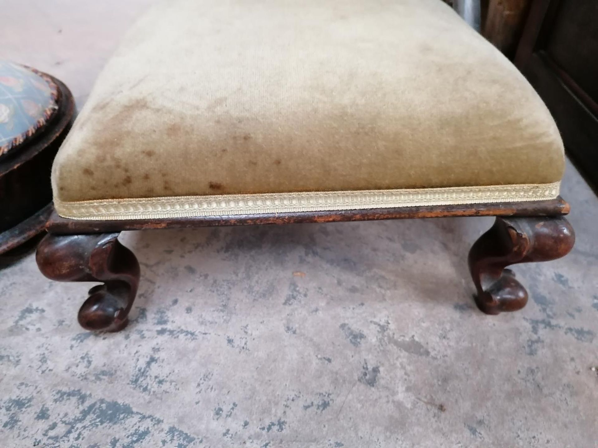 THREE UPHOLSTERED AND MAHOGANY FOOTSTOOLS - Image 2 of 2