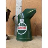 A GREEN METAL PAINTED CASTROL JUG