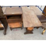 AN OAK BEDSIDE CABINET AND A SMALL OAK COFFEE TABLE