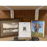 THREE FRAMED PICTURES, ONE PENCIL SIGNED PRINT AND ONE WATERCOLOUR