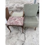 AN UPHOLSTERED BEDROOM CHAIR AND TWO STOOLS