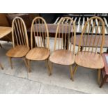 FOUR ERCOL ELM AND BEECH DINING CHAIRS