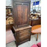 A GEORGIAN OAK LARDER CUPBOARD WITH ONE LOWER AND ONE UPPER DOOR