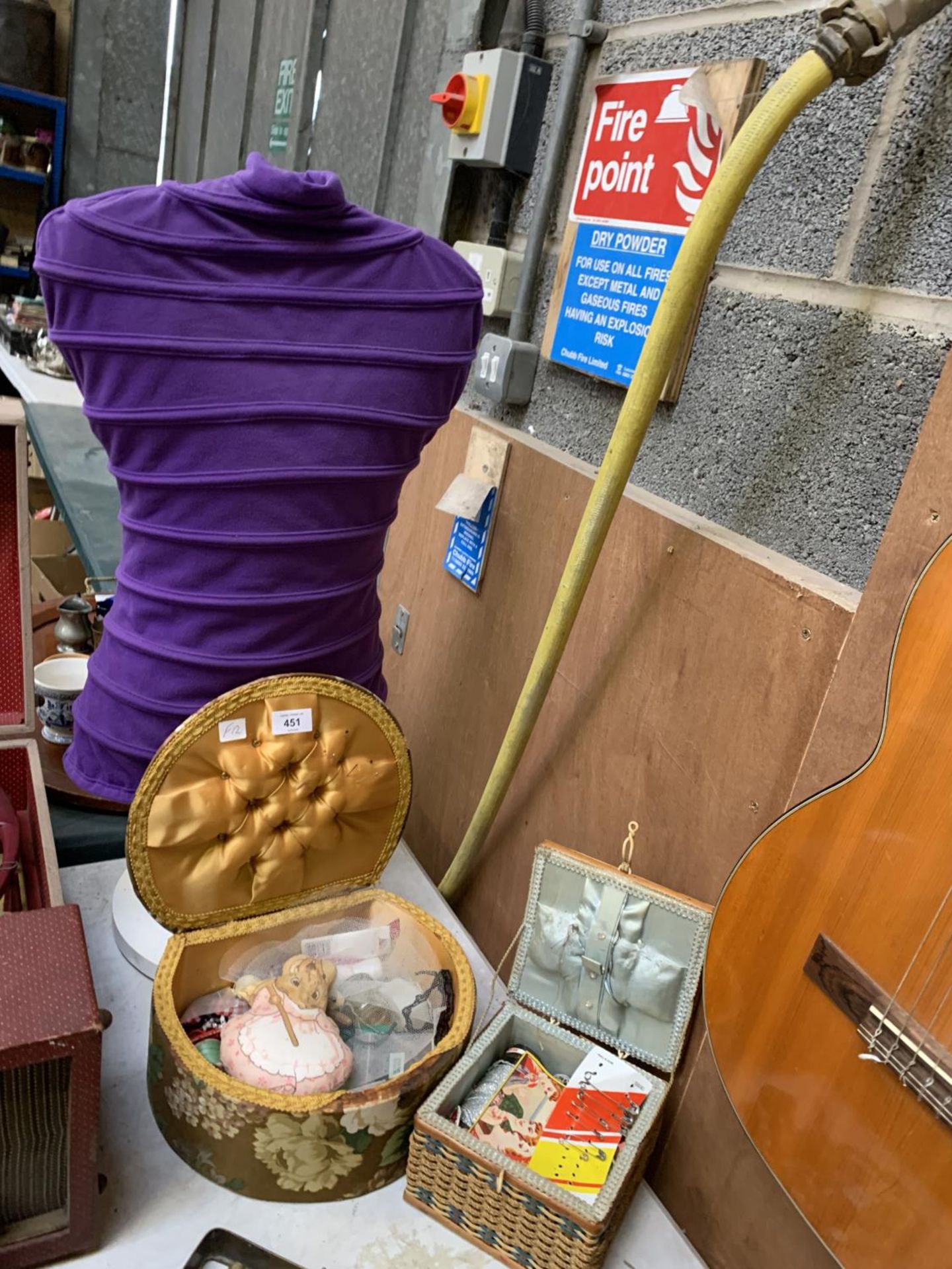 A DRESS MANIKIN TOGETHER WITH TWO SEWING BOXES AND CONTENTS