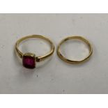 TWO 18CT YELLOW GOLD RINGS TO INCLUDE A RUBY STONE EXAMPLE, TOTAL WEIGHT 4.3 GRAMS