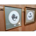 TWO FRAMED PENCIL SIGNED LIMITED EDITION GELDART PRINTS OF CATS