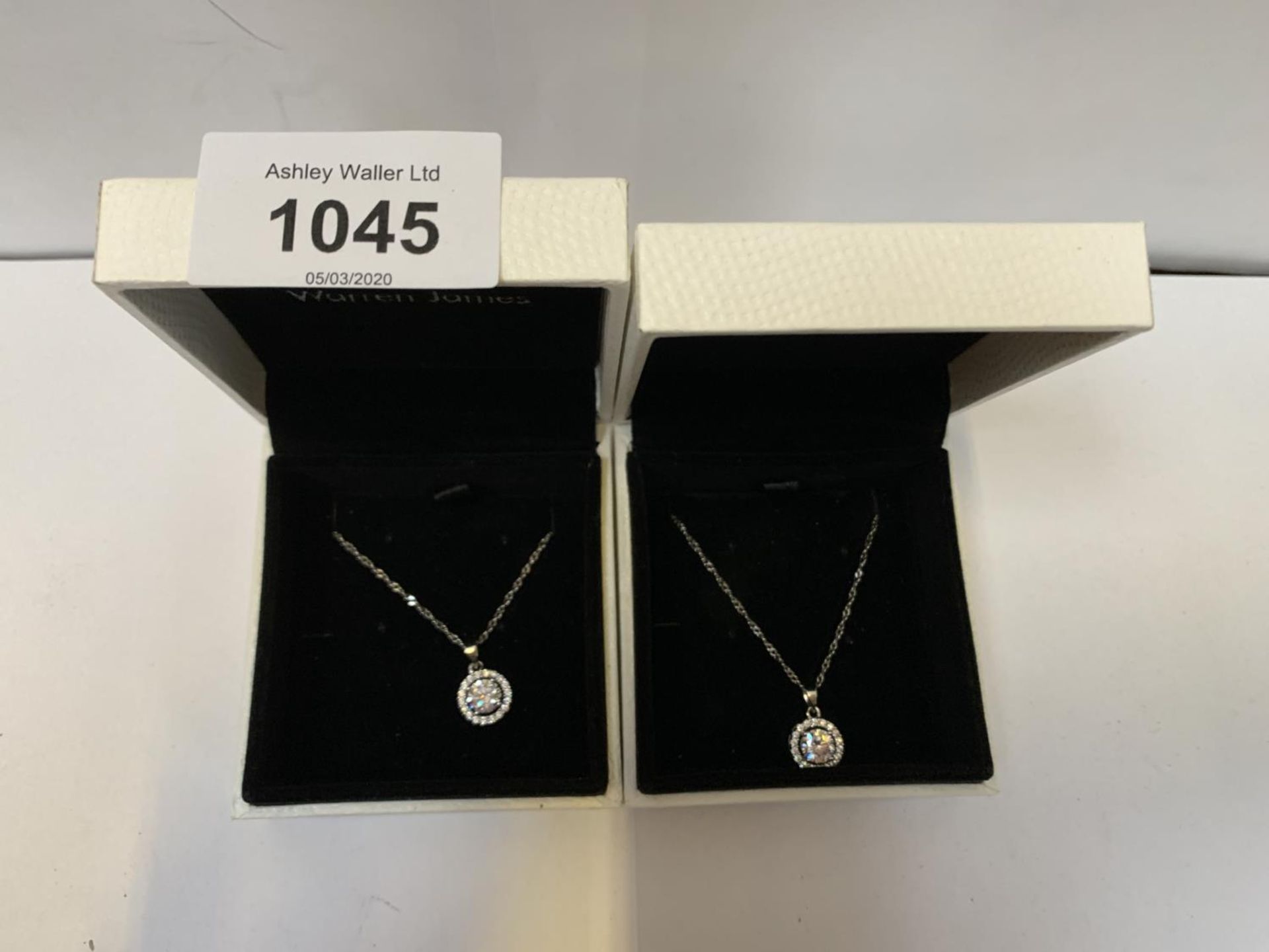 TWO SILVER NECKLACES WITH CLEAR STONE PENDANT DESIGN, BOXED - Image 2 of 2