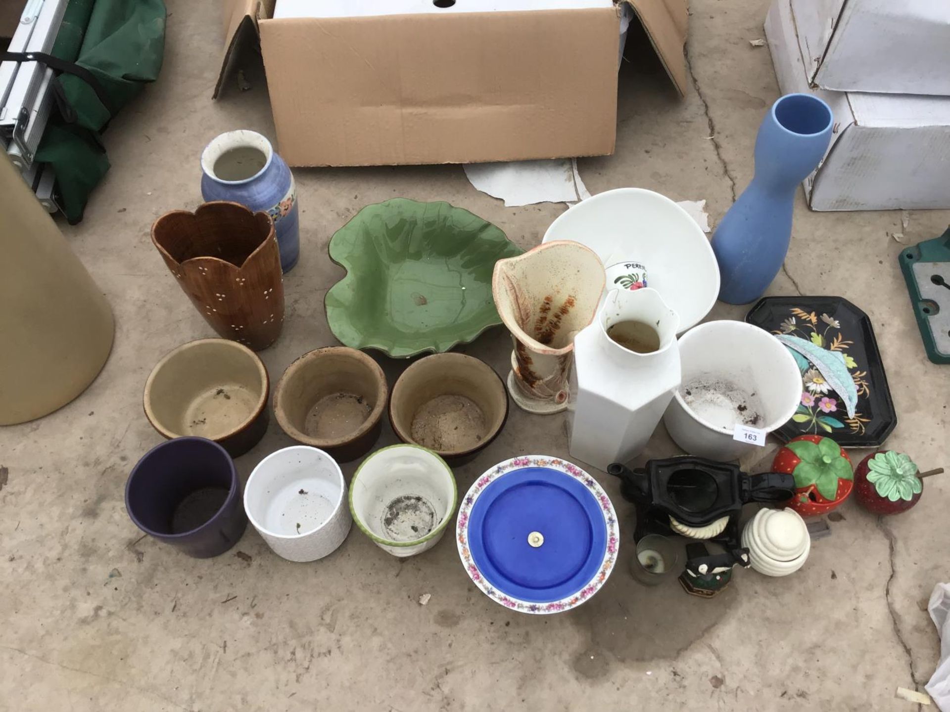 A COLLECTION OF PLANT POTS, VASES, JARS ETC