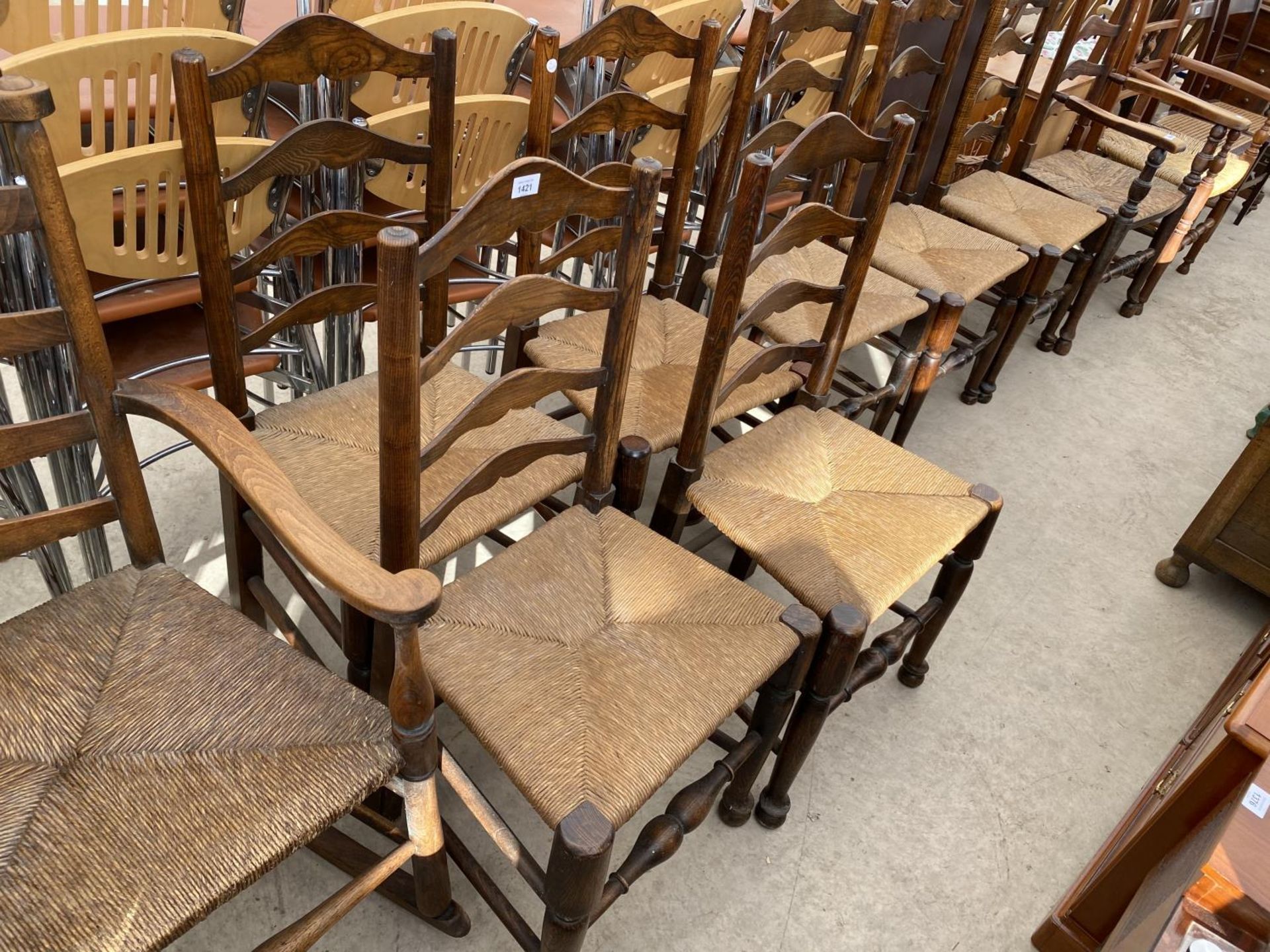 SEVEN OAK MACCLESFIELD DINING CHAIRS WITH LADDER BACKS AND RUSH SEATS