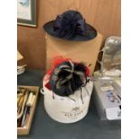 TWO VINTAGE LADIES HATS TOGETHER WITH TWO HAT BOXES