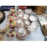 A COLLECTION OF ASSORTED CHINA, FLORAL POTS, CUPS AND SAUCERS ETC