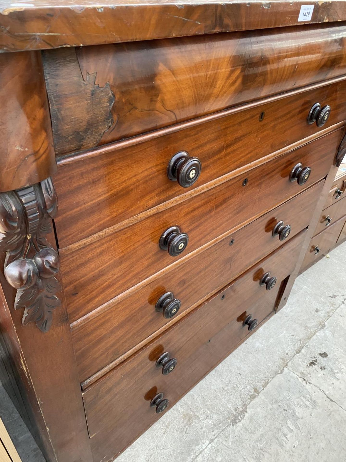 A VICTORIAN MAHOGANY CHEST OF ONE SECRET AND FIVE LONG DRAWERS - Image 3 of 3