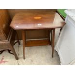 AN INLAID MAHOGANY SIDE TABLE WITH LOWER SHELF