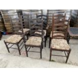FOUR OAK LADDER BACK DINING CHAIRS AND TWPO CARVERS
