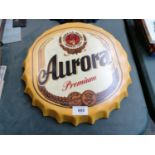 A 'AURORA' VINTAGE STYLE METAL BOTTLE CAP SIGN