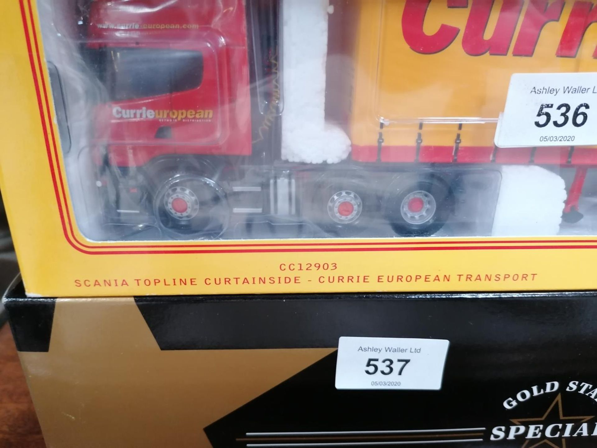 A LIMITED EDITION BOXED DIE CAST SCANIA TOPLINE CURTAINSIDER - CURRIE EUROPEAN TRANSPORT, REF NO. - Image 2 of 2