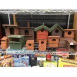 TEN VARIOUS DESIGN BIRD BOXES AND A HEDGEHOG BOX