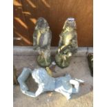 THREE GARDEN ORNAMENTS TO INCLUDE A GIRL READING AND GIRLS WITH ANIMALS