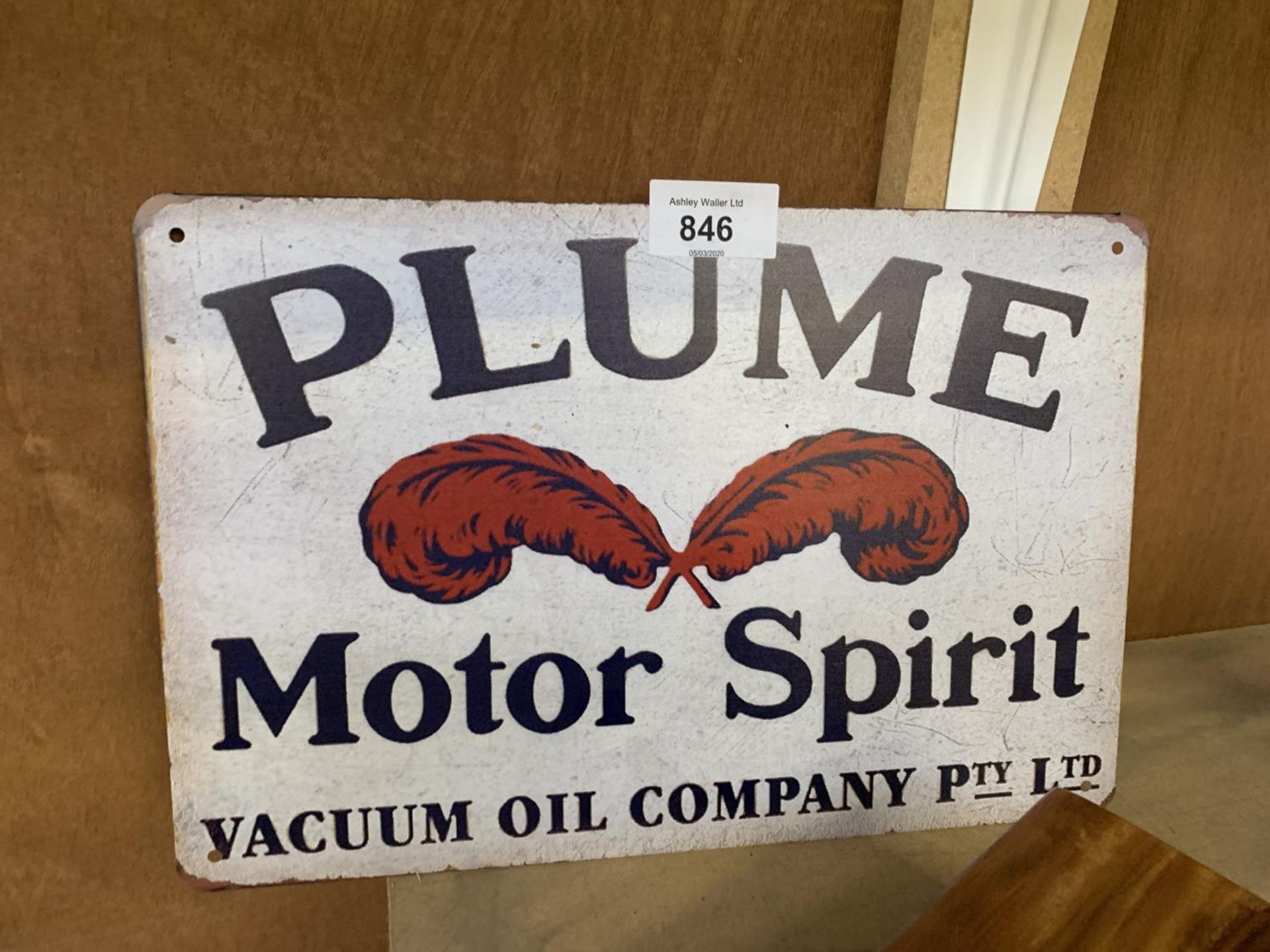 A VINTAGE STYLE 'PLUME MOTOR SPIRIT' METAL SIGN