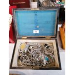 A BOX OF ASSORTED WHITE METAL JEWELLERY