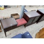 A MAHOGANY TELEPHONE SEAT AND A MAHOGANY EFFECT CABINET WITH TWO DOORS