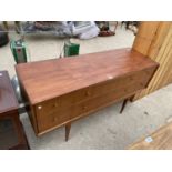 A RETRO TEAK SIDEBOARD WITH TWO LONG AND FOUR SHORT DRAWERS