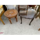 TWO OCCASIONAL TABLES - ONE MAHOGANY ON CABRIOLE SUPPORTS AND ONE CARVED TEAK