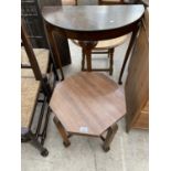 A MAHOGANY OCCASIONAL TABLE AND A MAHOGANY DEMI LUNE HALL TABLE