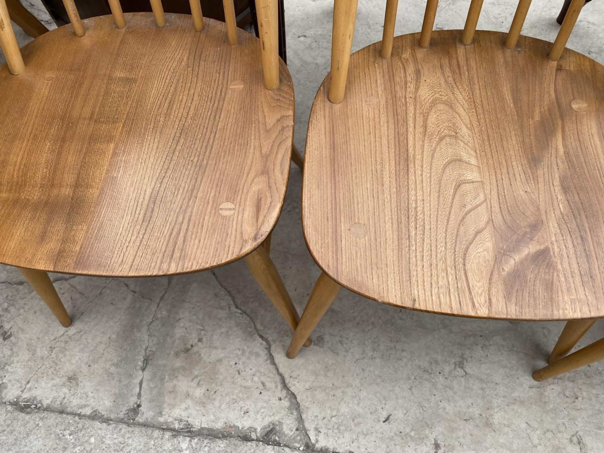 FOUR ERCOL ELM AND BEECH DINING CHAIRS - Image 3 of 8
