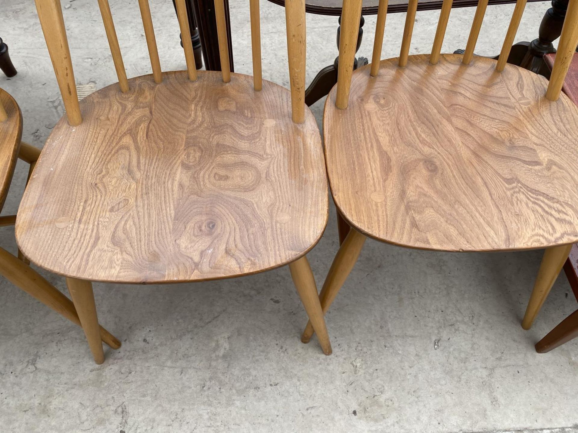 FOUR ERCOL ELM AND BEECH DINING CHAIRS - Image 5 of 8