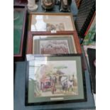 TWO GILT FRAMED PENCIL SIGNED ENGRAVINGS AND TWO FURTHER PICTURES