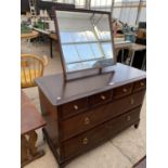 A STAG MINSTREL MAHOGANY DRESSING CHEST WITH FOUR SMALL AND TWO LONG DRAWERS AND UPPER MIRROR