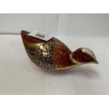 A ROYAL CROWN DERBY COOT PAPERWEIGHT WITH GOLD STOPPER