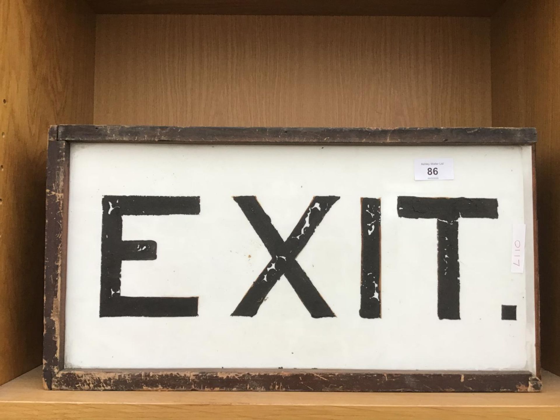 A VINTAGE WOODEN BOXED 'EXIT' SIGN