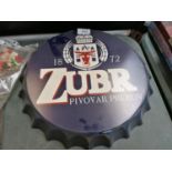 A 'ZUBR' VINTAGE STYLE METAL BOTTLE CAP SIGN