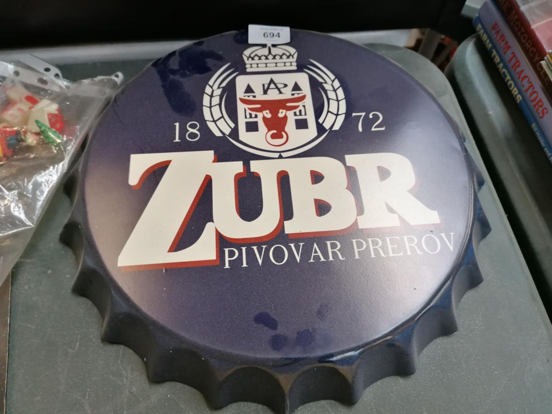 A 'ZUBR' VINTAGE STYLE METAL BOTTLE CAP SIGN