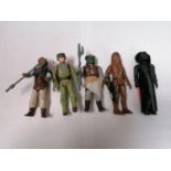 A GROUP OF FIVE 1980'S STAR WARS FIGURES COMPLETE WITH WEAPONS AND BASES