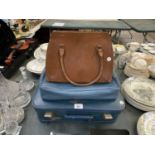 TWO HANDBAGS TOGETHER WITH BLUE BREIF CASE