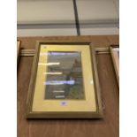 A GILT FRAMED WATERCOLOUR OF HOUSES, SIGNED LOWER RIGHT CORNER GEOFF HUGHES