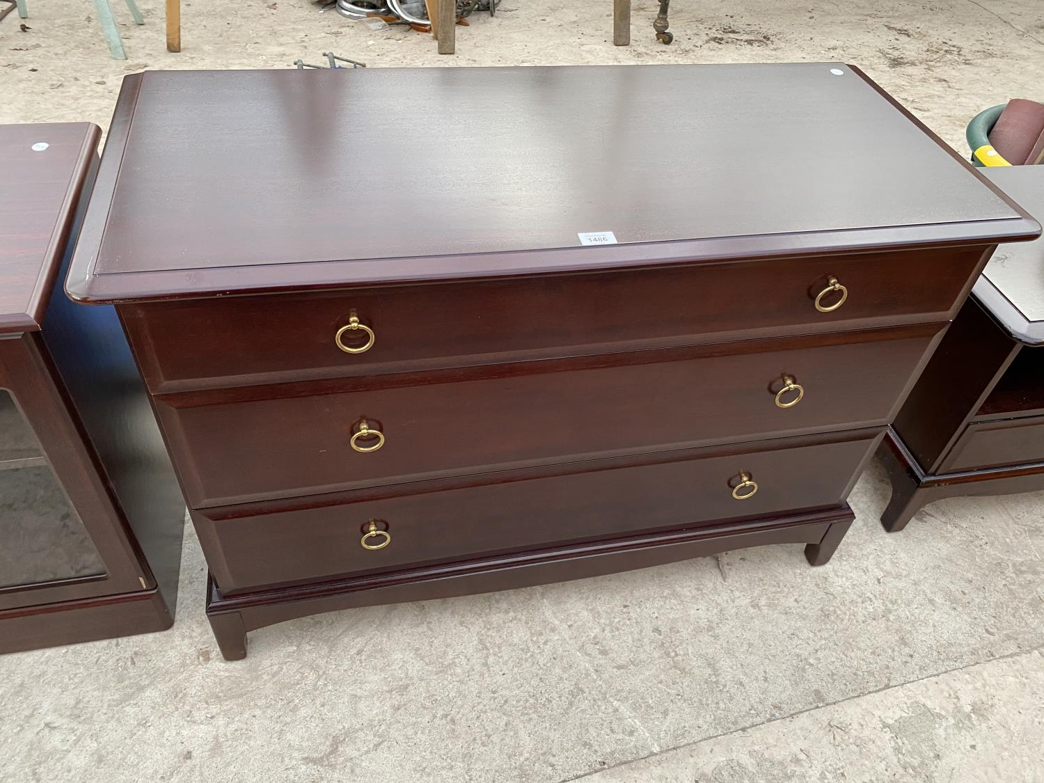 A STAG MINSTREL MAHOGANY CHEST OF THREE DRAWERS