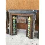 A ORNATE TILE SIDED CAST IRON FIRE PLACE 102CM X 100CM HIGH