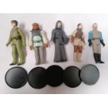 A GROUP OF FIVE 1980'S STAR WARS FIGURES COMPLETE WITH BASES